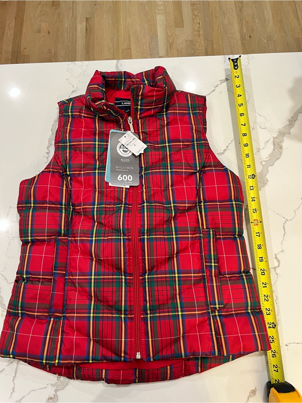 NWT Lands' End Red Tartan Quilted Puffer Vest SZ Small